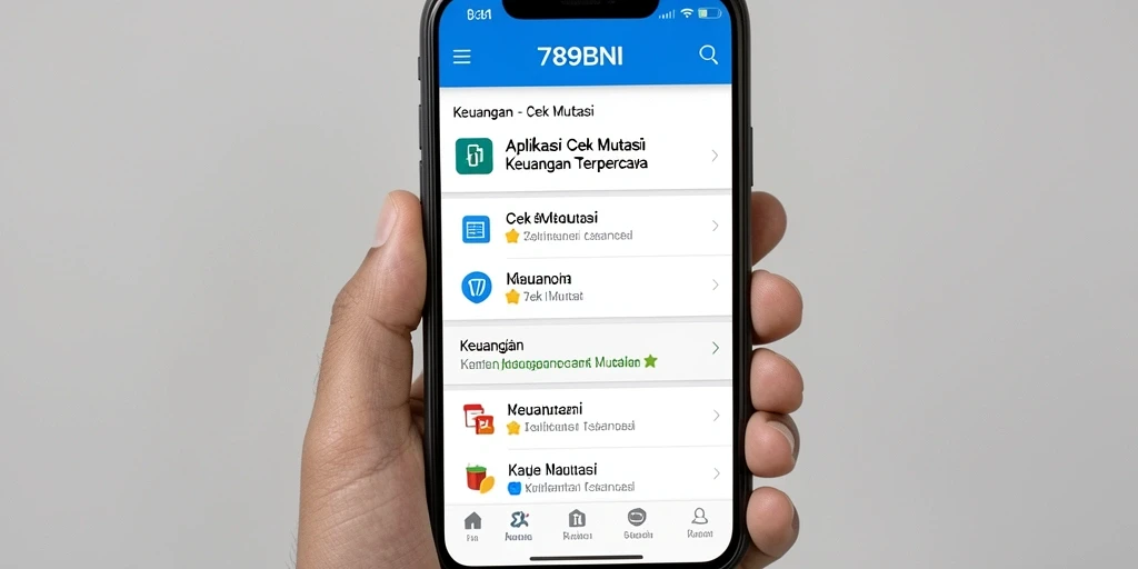 Tampilan antarmuka aplikasi 789BNI yang menunjukkan fitur Cek Mutasi.