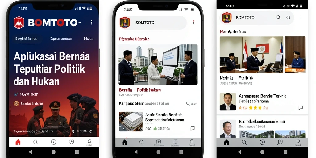 Tampilan antarmuka pengguna aplikasi BOMTOTO untuk berita politik dan hukum.