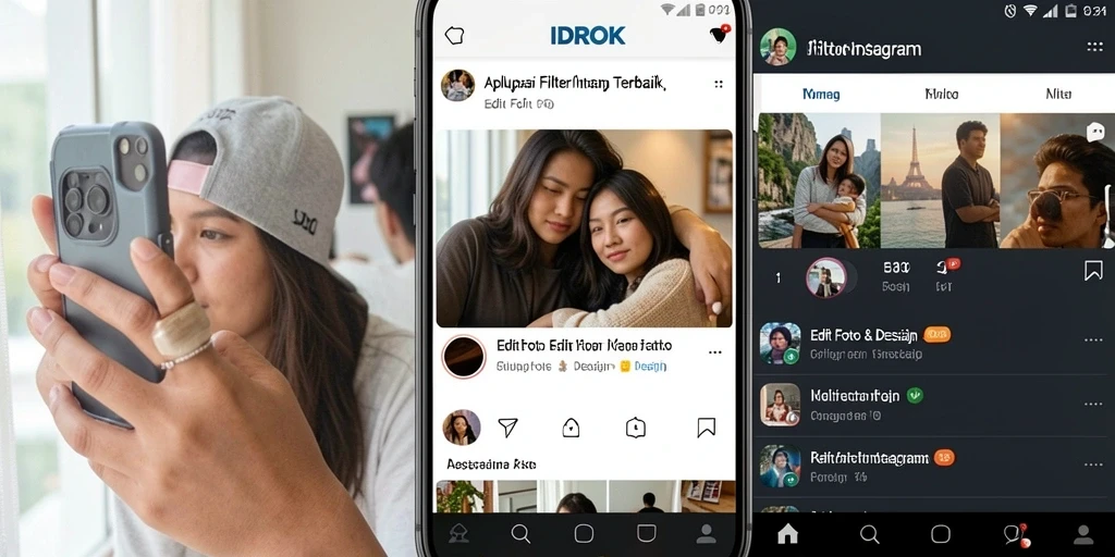 Antarmuka aplikasi IDROK dengan fitur Filter Instagram yang memukau.