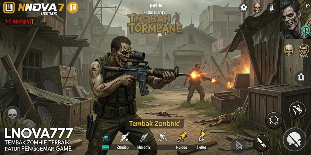 Tampilan antarmuka LNOVA777 saat menghadapi zombie yang menyerang.