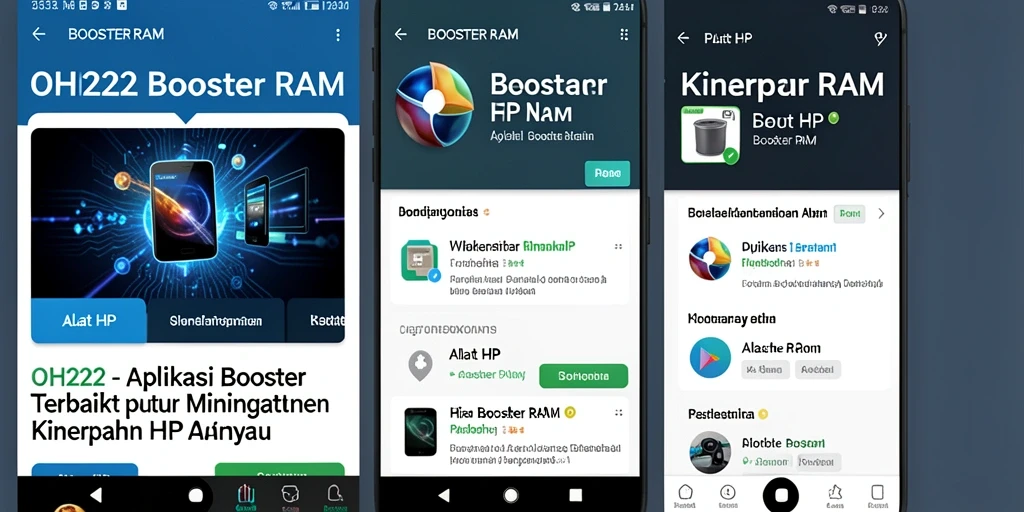 Tampilan antarmuka pengguna aplikasi Booster RAM OH222.
